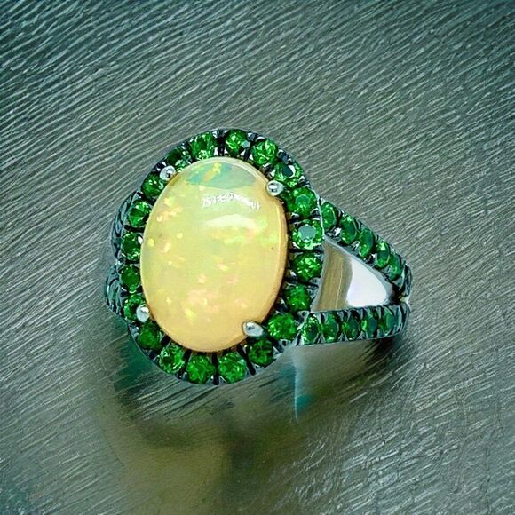 Natural Opal Tsavorite Ring Size 7 14k Gold 5.66 TCW Certified $5,950 300686 - Picture 16 of 17